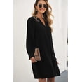 thumbnail image 2 of Vestido camisero con volantes y escote en V para mujer, vestido liso de color liso, 2 of 6