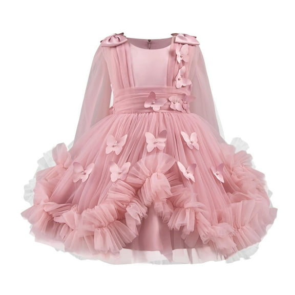 SERTG Big Girls Sequin Sheer Dress Formal Princesse Fashionable Solid Color Beautiful Elegant Skirt Outfit for Kids 2-14 Years(Pink,6 Years)