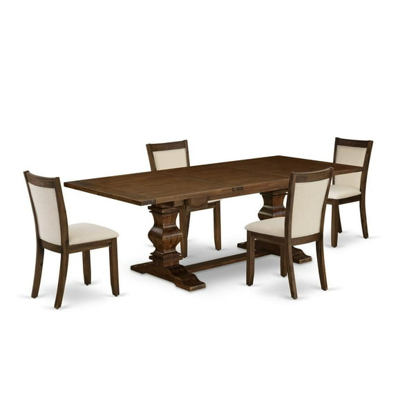 LAMZ5-N8-32 - Kitchen Table and 4 Light Beige Chairs - Antique Walnut Finish