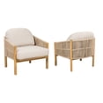 thumbnail image 3 of Christopher Knight Home Wood Outdoor Lounge Chair with Handwoven Rope Armrests, Beige Cushion, Set of 2, 3 of 8
