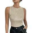 thumbnail image 2 of AKEGAMN Sparkly Sequin Crop Tank Top - Sleeveless, Round Neck, Keyhole Back, Slim Fit, Gold M, Size S-XL, 2 of 9