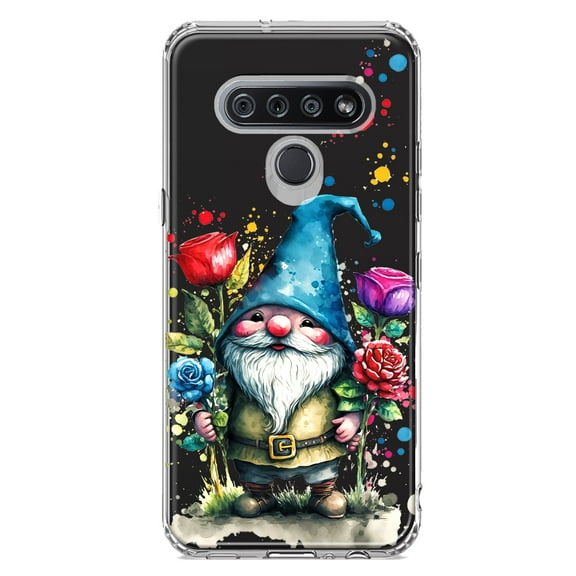 MUNDAZE LG K51 Shockproof Clear Hybrid Protective Phone Case Gnome Red Purple Blue Roses Garden Cover