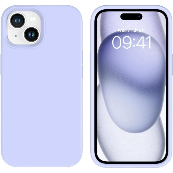 Compatible with iPhone 15 Plus Case, Soft Silicone Gel Rubber Bumper Microfiber Lining Hard Back Shockproof Protective Phone Case Cover Women Girls Men Boys for iPhone 15 Plus 6.7",Light Purple