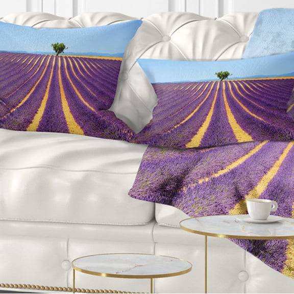 Designart Lonely Uphill Tree in Lavender Field - Landscape Wall Throw Pillow - 12x20