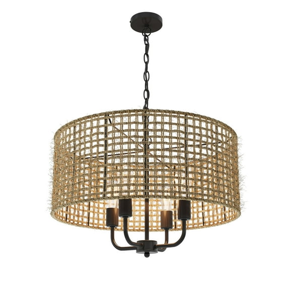 Aiwen 4-Light Rattan Pendant Light Fixture Cylinder Shade Rustic Kitchen Island Hanging Lighting