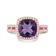 thumbnail image 2 of Jewelili Rose Gold Flash Plated Sterling Silver 9mm Cushion Cut Amethyst and Round Created White Sapphire Halo Double Row Ring, Size 7, 2 of 10