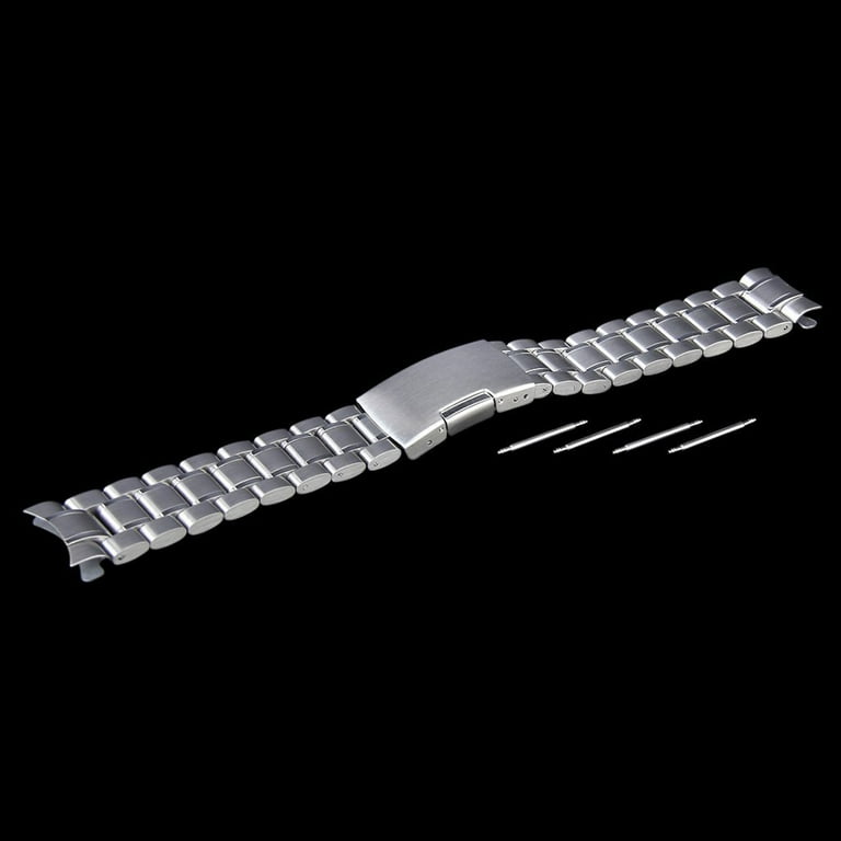 22mm Stainless Steel Solid Links Bracelet Watch Band Strap Curved End with 4pcs Watch Spring Bars Silver Walmart