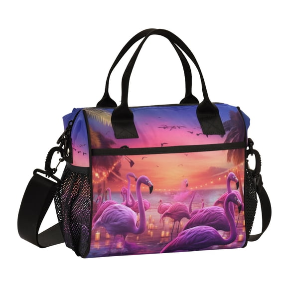 Flamingoes Coconut Trees Birds Lamb Cooler Bag Lunch Bag Soft Cooler Cooling Tote Insulated Lunch Box for Adult Men Women