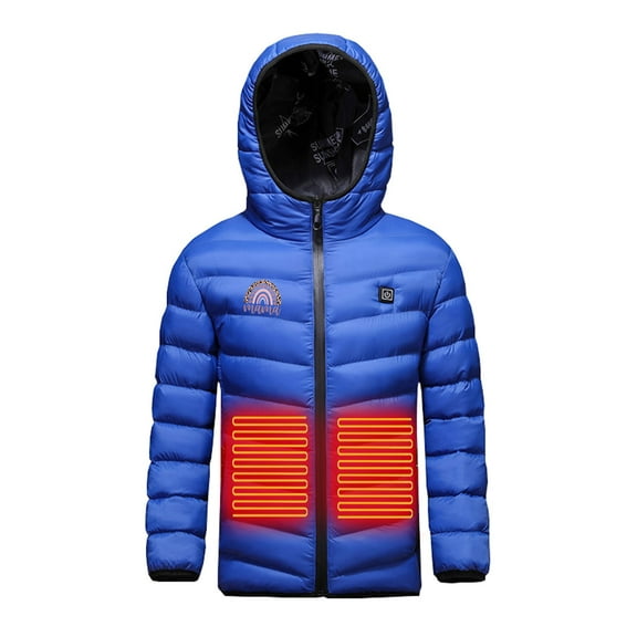 Odeerbi Kids Boys Girls Heated Jacket Kids Puffer Coat Children USB Intelligent Constant Temperature 3 Areas Heated Coat Plus Size Winter Windproof Heated Jacket Blue 10-11 Years