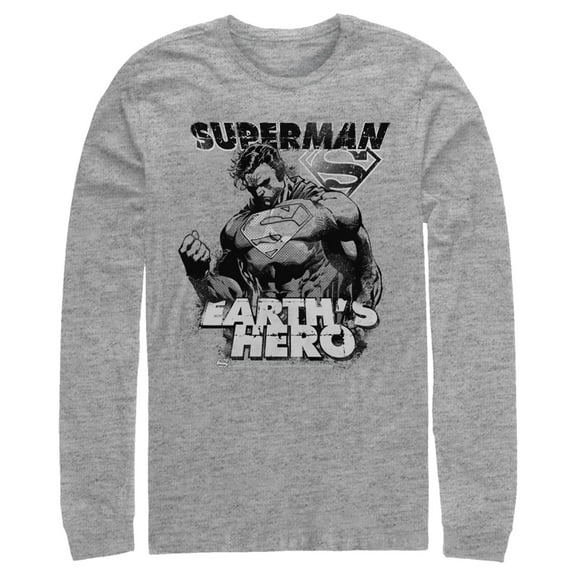 Men's Superman Grunge Earth's Hero Long Sleeve Shirt Athletic Heather Medium
