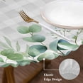 thumbnail image 3 of Eucalyptus Leaves Round Tablecloth, Fitted Table Cover with Elastic for 55"-60" Round Tables, Spring Daily Flowers Plants Gray Plaid Table Cloth Outdoor Indoor Dinning Party Waterproof Tablecloths, 3 of 7