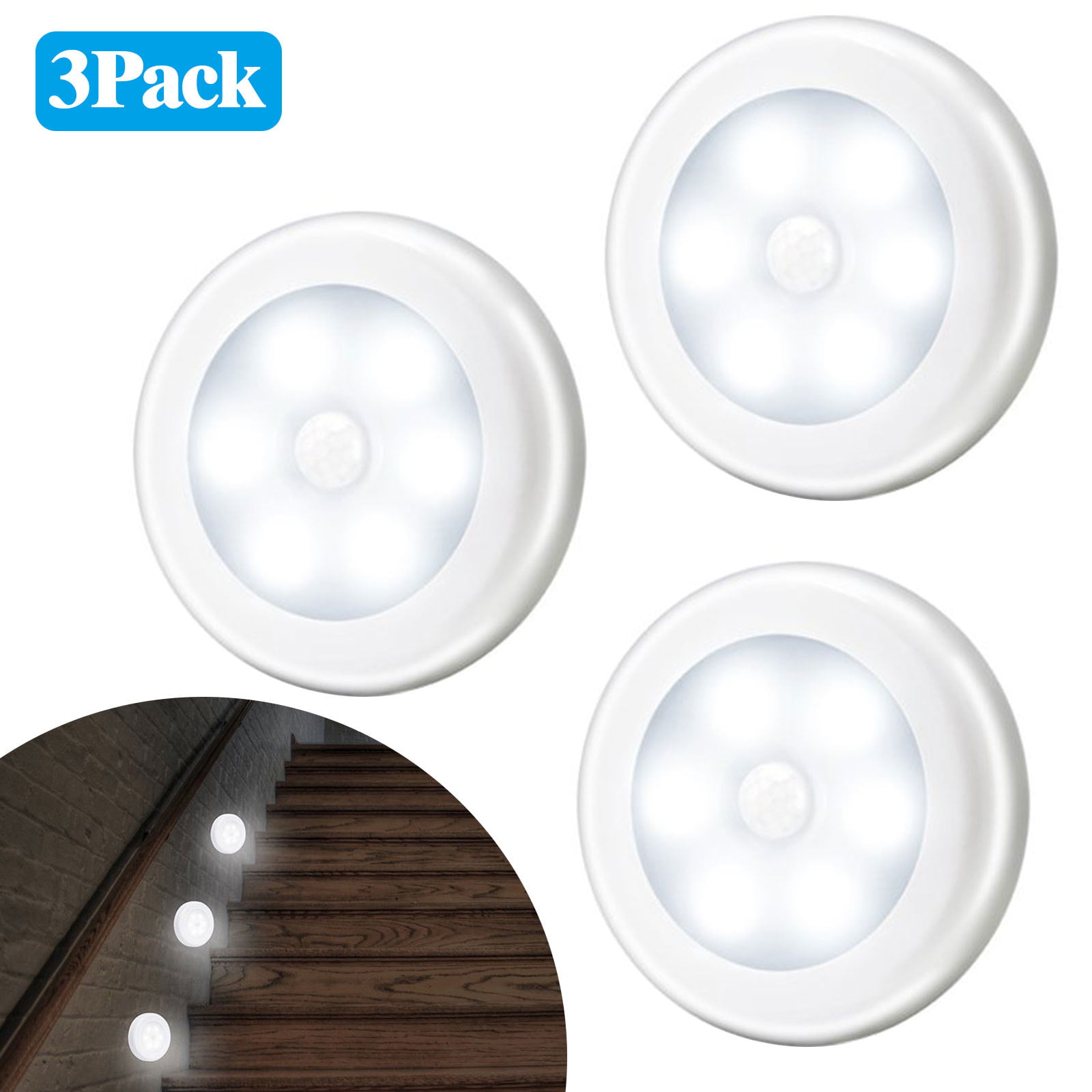 6 LED Motion Sensor Closet Light Battery Powered Indoor Wall Cabinet Night Light 