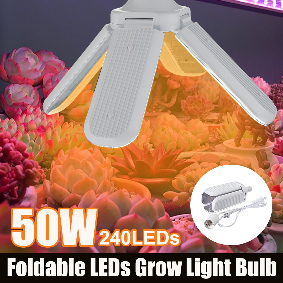 Foldable 50W 240LED 4Leaf Grow Light Bulb Growing Plant