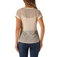 thumbnail image 3 of INSPIRE CHIC Valentine's Day Women's Casual Sheer Short Sleeves Floral Lace Top XS Beige Purple, 3 of 6