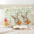 thumbnail image 3 of Easter Rabbit Pillow Covers 2 Pack Spring Red Orange Pink Floral Leaf Plant Green Buffalo Plaid Pillowcase Waterproof Outdoor Throw Pillow Cover for Patio Garden Square Cushion 26”x26”, 3 of 9