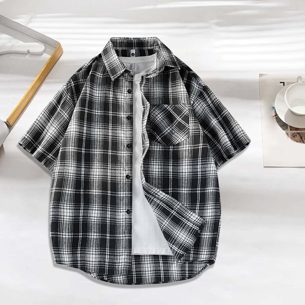 Blusa y camisa de manga corta con cuello vuelto para hombre, blusa/camisa informal a rayas de moda para hombre, blusa de manga corta con cuello vuelto para hombre