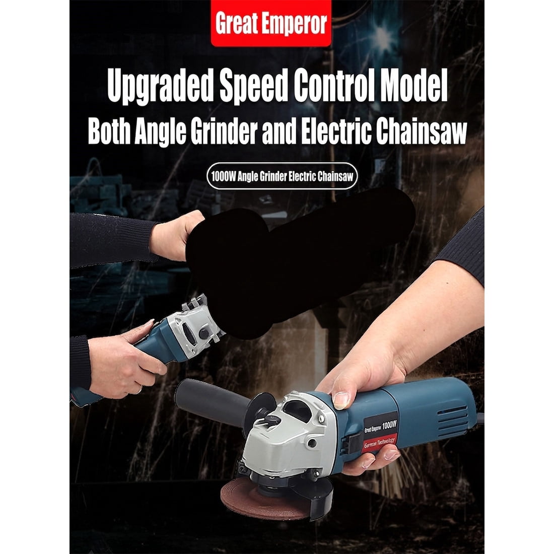 Angle Grinder 5 Inch 1000W Variable Speed Heavy Duty Metal Grinding Cutting Machine 125mm Disc for Workshop Professional Use