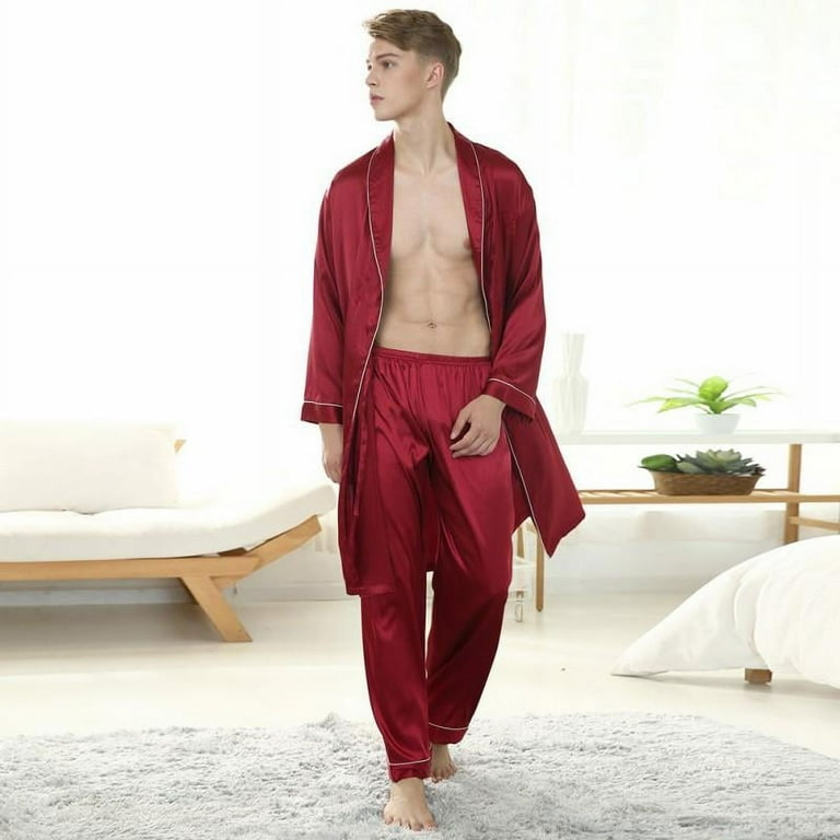 Men s Sleepwear Mens Silk Pajamas Set Solid Color Silk Men s Casual Pajamas Loose Home Wear Only Trousers Walmart
