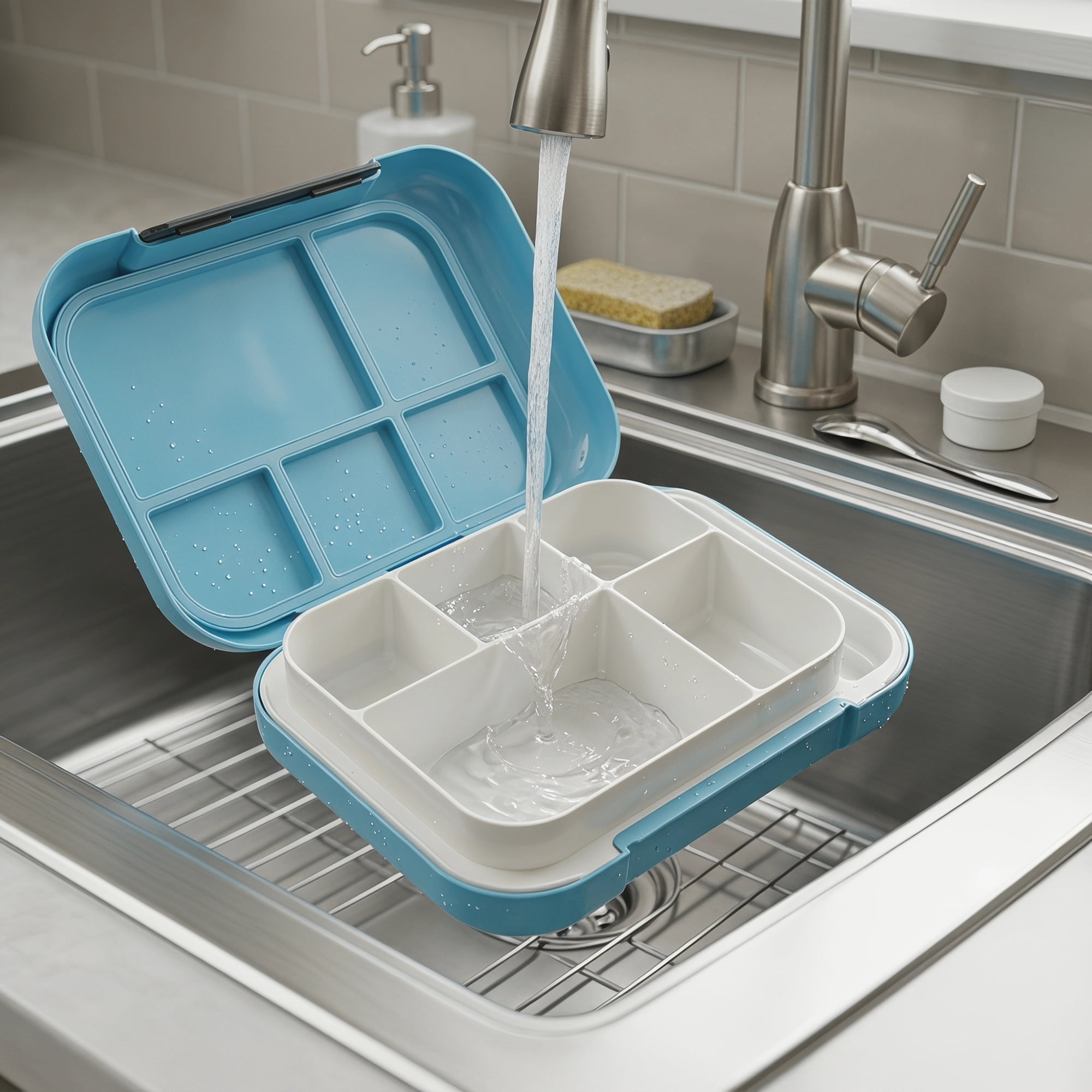 Unique Bargains 3-Compartment Leak-Proof Meal Lunch Bento Box Blue