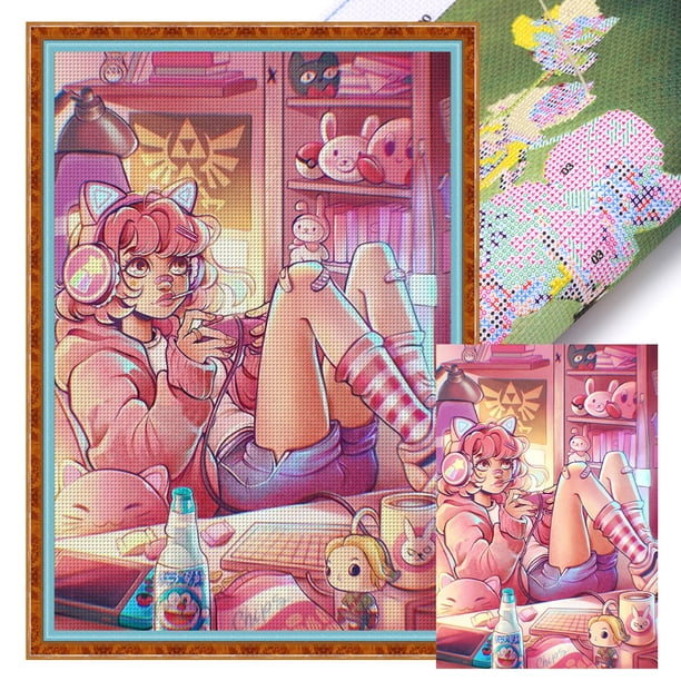 Hilo de bordar de algodón ecológico completo, estampado 11CT, juego de niña, punto de cruz, 50x70cm