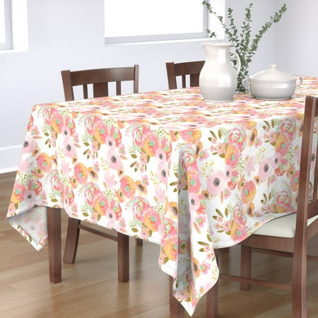 

Cotton Sateen Tablecloth 70 x 144 - Bloom Rainbow Florals Watercolor Floral Print Custom Table Linens by Spoonflower