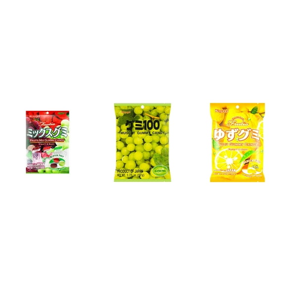 3 Pack Kasugai Gummy Candies, Made in Japan, Gluten Free, Mix 3 Flavor (Fruits Mix,Mmuscat,Yuzu) Plus NineChef Brand Long Handle Coffee Spoon