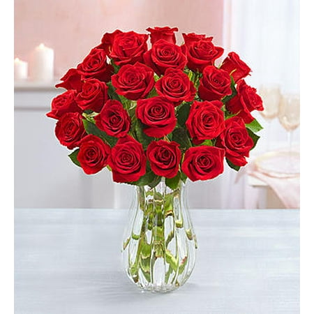 Mother's Day Fresh Flowers - Two Dozen Red Roses with Clear