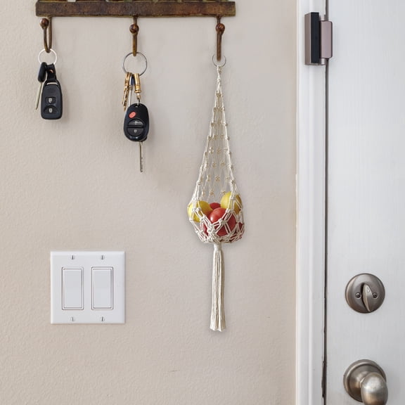 Hanging Vegetable Basket for Kitchen, Cotton Mesh Produce Storage Bag with Tiered Space Saving Design for Onions Garlic and Potatoes