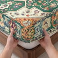 thumbnail image 3 of Twin Sze Fitted Sheet Set - Green Orange Beige Boho 2 Piece Bedding Sets 16" Deep Pocket Fitted Sheet with 1 Pillowcase, Retro Ethnic Tribal Abstract Art Brushed Microfiber Hotel Luxury Bed Sheets, 3 of 9