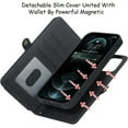 thumbnail image 4 of Compatible with iPhone 12 Pro Max Wallet Case,Detachable 2 in 1 Magnetic [9 Card Slots] Removable Wrist Strap Zipper Wallet Shockproof Kickstand Multi-Function PU Leather Case,6.7 Inch Black, 4 of 16