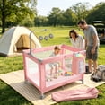 thumbnail image 6 of Vomeast Baby Playard Baby Bassinet,Foldable Crib Pack and Play with Toy Bar,Play Yard,0-5 Months(Pink), 6 of 15