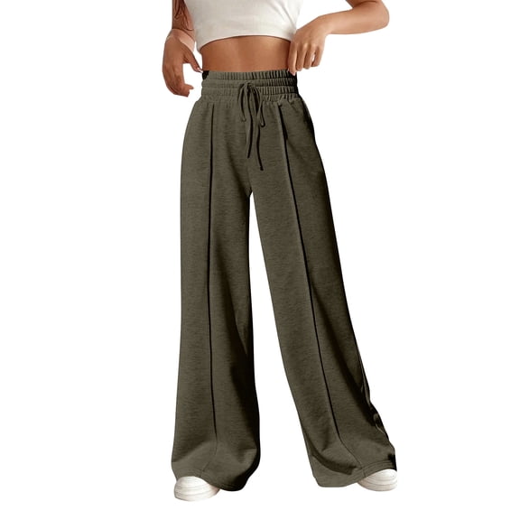 Women's Wide-Leg High-Waisted Pants Soft Stretch Fabric Adjustable Drawstring Waist Relaxed Flowy Silhouette Comfortable Casual Trousers Versatile Solid Color for Daily