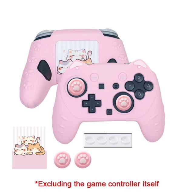 Soft Silicone Protective Cover Skin Set for Nintendo Switch Pro Controller, Anti-Slip, Cute Cat Paw Prints, Rocker Cap Included, Gaming Accessories