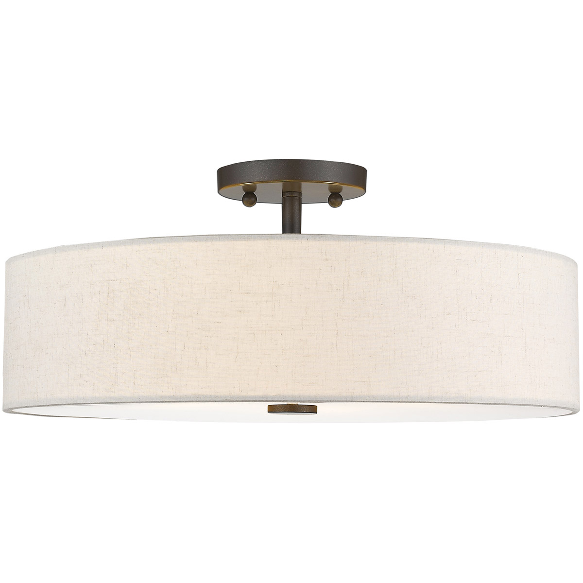 4 Light English Bronze Ceiling Light fixture with Hand Crafted Oatmeal Color Fabric Hardback Shade