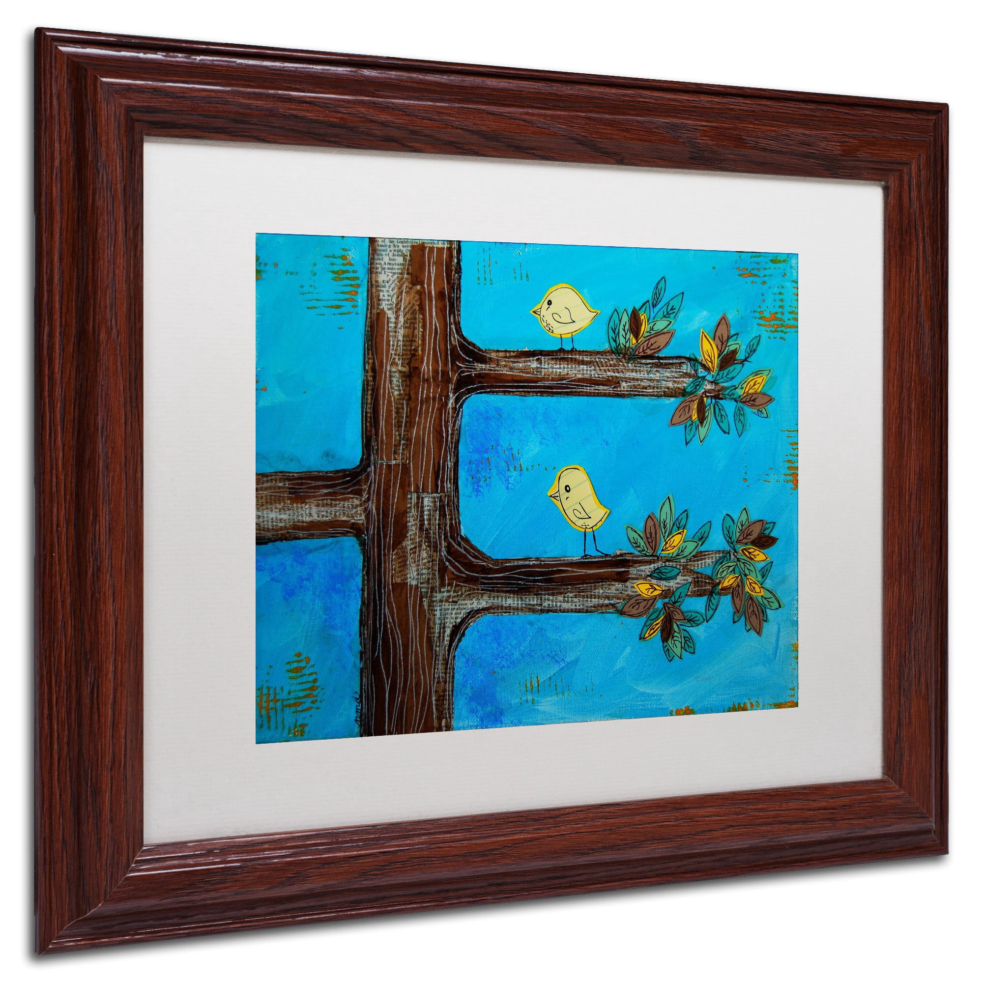 Trademark Fine Art "Birds in a Tree Mixed Media" Canvas Art by Nicole Dietz, White Matte/Black Frame