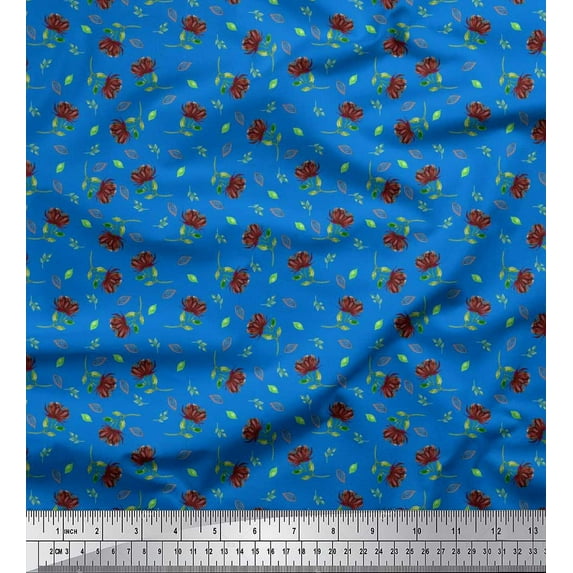 Soimoi Poly Georgette Fabric Leaves & Floral Artistic Fabric Prints by Yard 52 Inch Wide