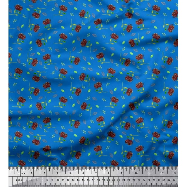 Soimoi Rayon Fabric Leaves & Floral Artistic Decor Fabric Printed Yard 56 Inch Wide