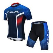 Men Cycling Jersey Set Bike Short Sleeve Shirt Tops Reflective,Quick Dry+5D Padded Shorts S-3XL