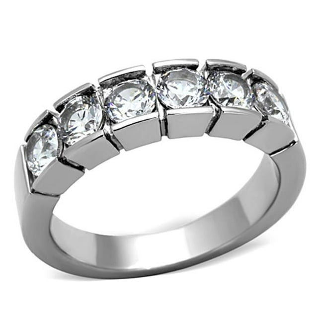 Alamode TK1082-7 Femmes Haute Poli Bague en Acier Inoxydable avec AAA Grade CZ en Clair - Taille 7