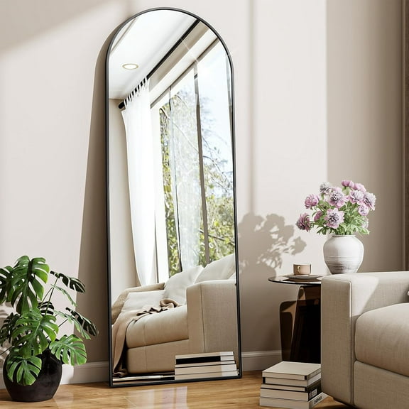 59"x16" Arched MMIRROR FULL LENGTH, Standing Floor Mirror, Wall Mounted Mirror with Aluminum Frame - for Standing, Leaning or Hanging, for Living Room Dressing Room, Black