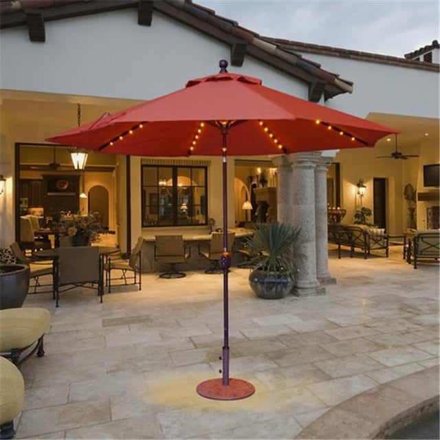 Galtech 9 Pi Antique Bronze Auto Inclinable avec LED Lumières Parapluie - Jockey Rouge Sunbrella