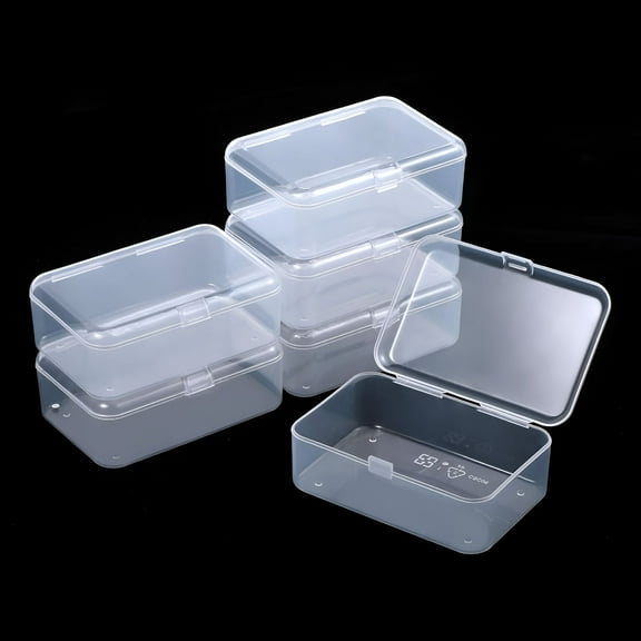 XIBUFE 2026 New 6 Packs Small Plastic Storage Containers,Clear Rectangle Bead Organizer Case with Lids for Crayons,Crafts,Bobby Pin Holder for Desk,Drawer,Art Supplies,Jewelry(3.7X 2.4In)
