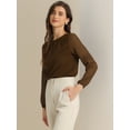 thumbnail image 3 of DARING DIVA Chiffon Semi Sheer Long Sleeves Keyhole Neck Blouse XS Dark Brown, 3 of 6