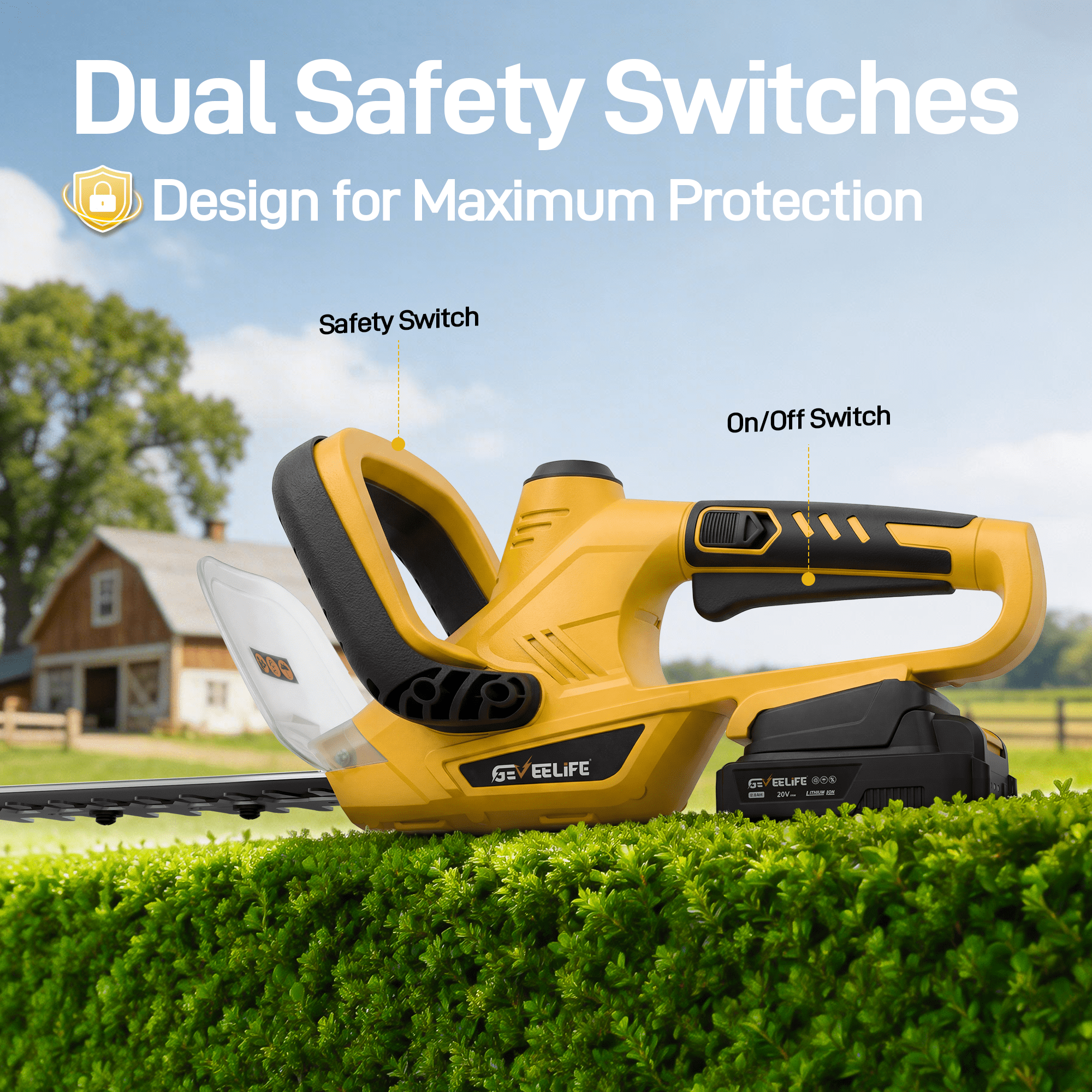 20V Cordless Hedge Trimmer, 3000RPM Electric Bush Trimmer with Dual-Action Blade, 180° Rotatable Handle, 5/8'' Blade Gap, 2×2.0Ah Battery Included