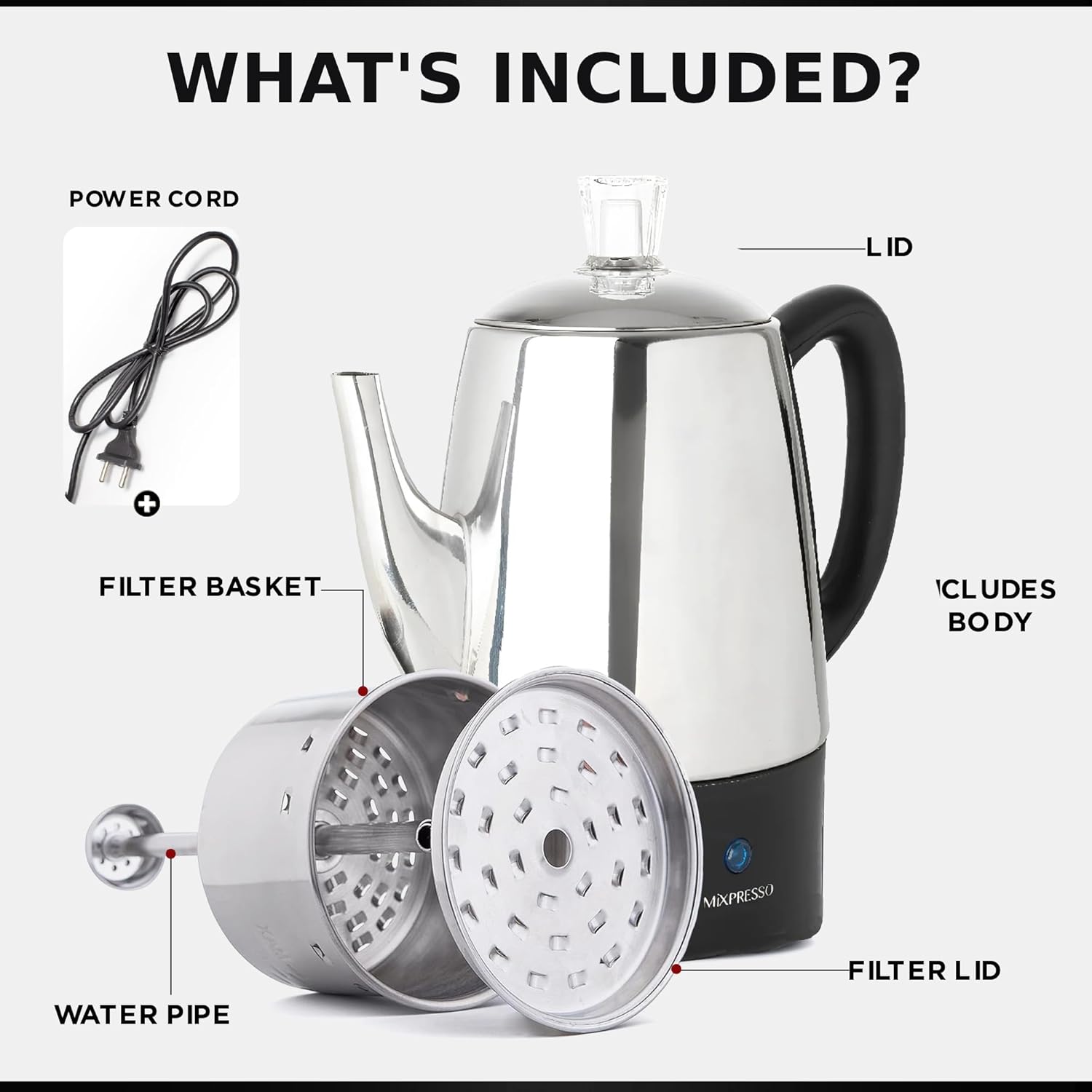 Mixpresso 10-Cup Electric Percolator, Stainless Steel photo 6