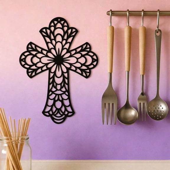 HELLOYOUNG Vintage Cross Wall Art Iron Sculpture Farmhouse Rustic Christian Decor Religious Gift for Home Living Room Housewarming