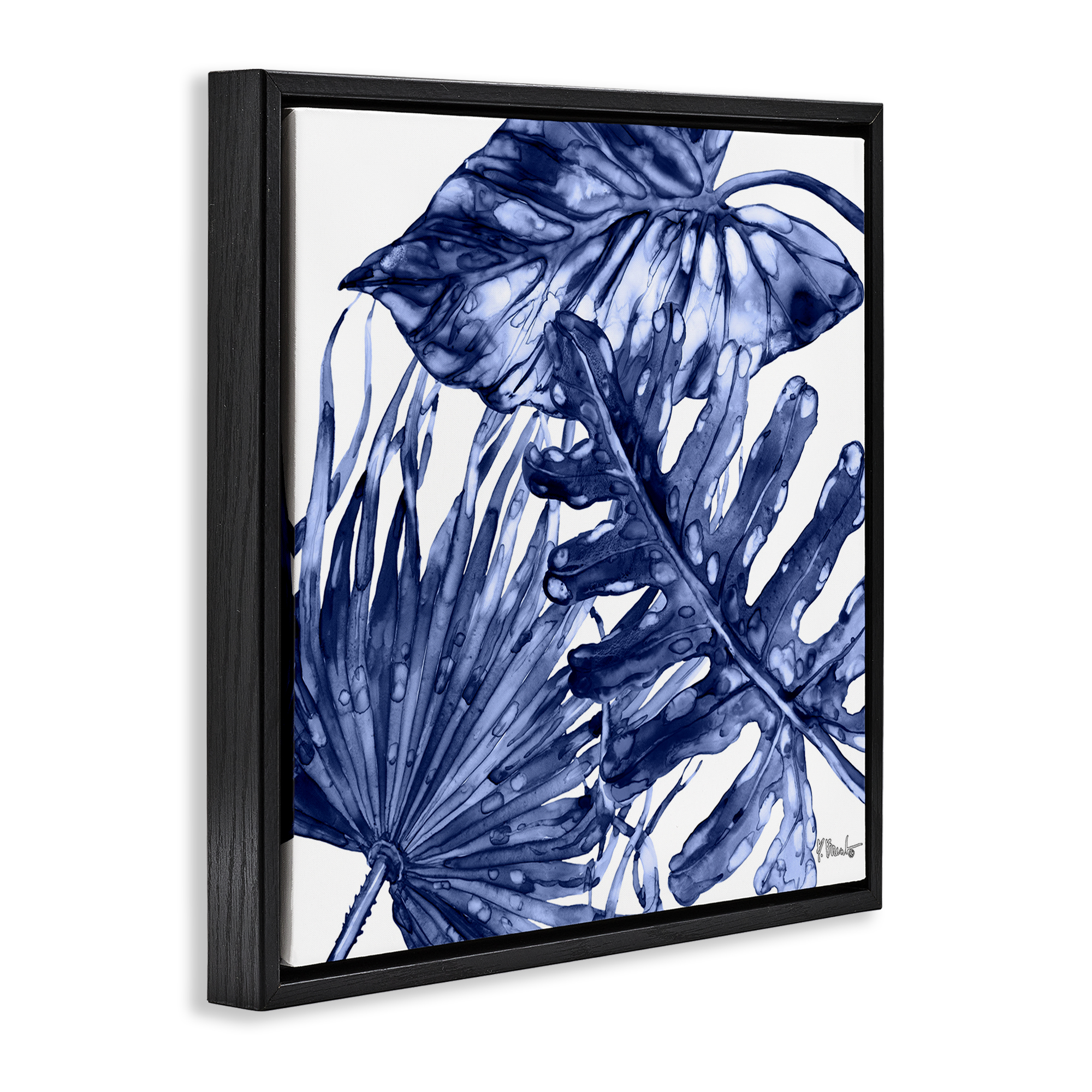 Stupell Industries Hued Palm Fronds Botanical & Floral Painting Black Floater Framed Canvas Art Print Wall Art, 25 x 25