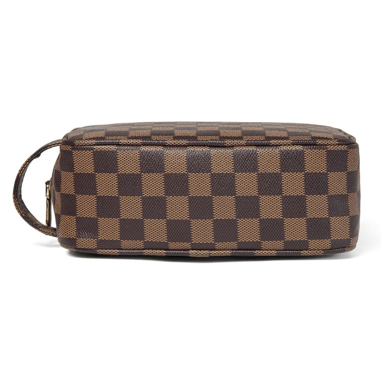Daisy Rose Cosmetic Toiletry Bag PU Vegan Leather Travel Bag for Women - Brown Checkered, Size: One Size