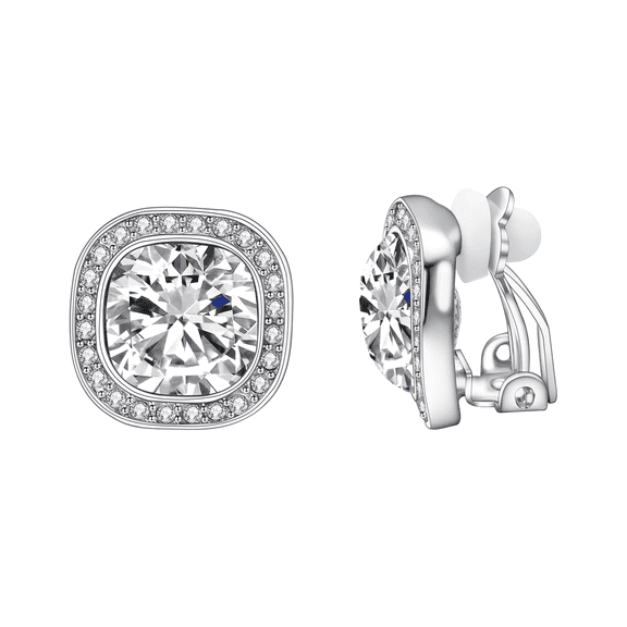 Yoursfs Big Rhinestone CZ Halo Clip on Earrings For Women Wedding Cubic Zirconia Square Clip Earring Non Pierced Ears Fashion Jewelry Gift