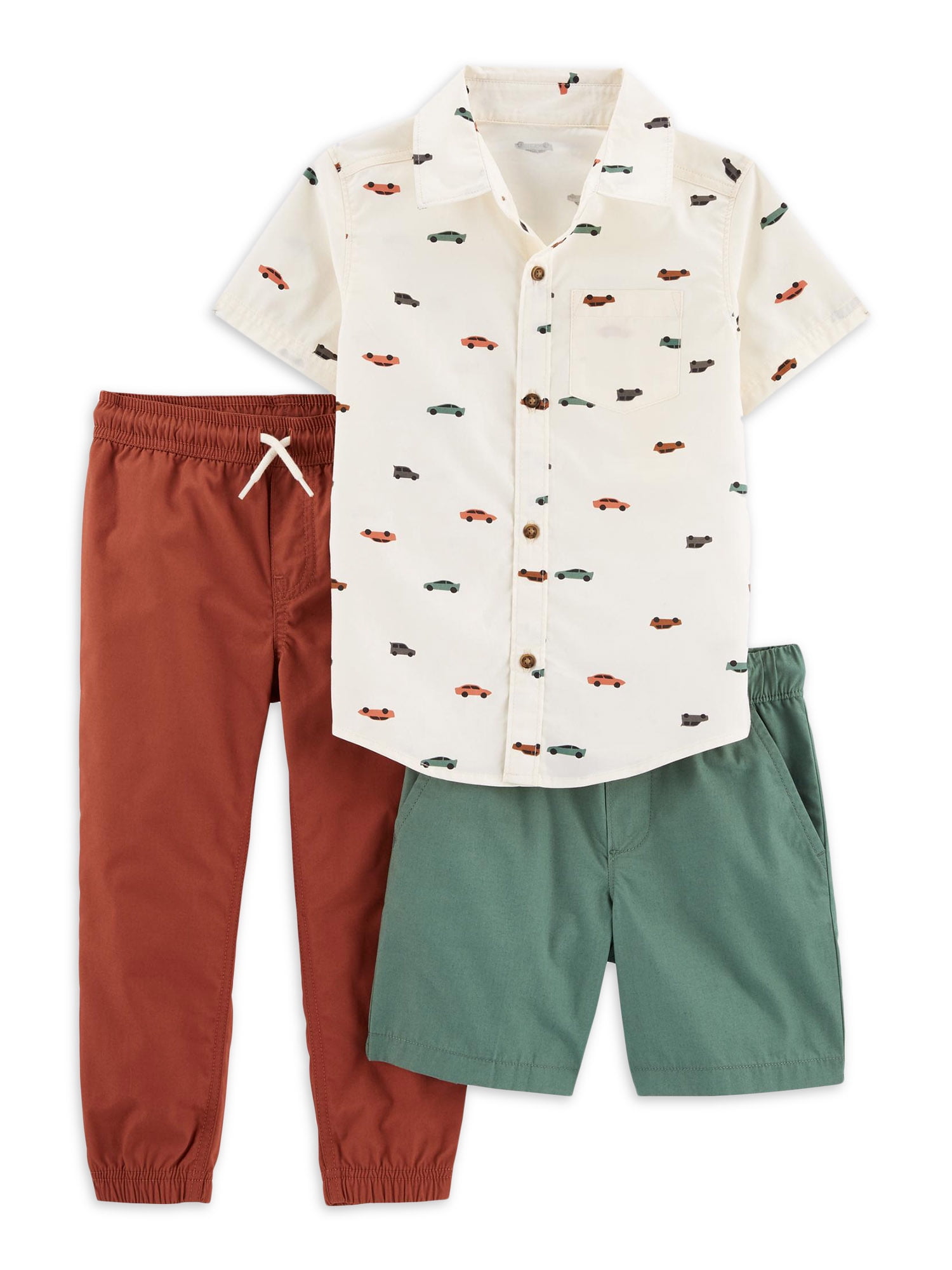 Carter's Child of Mine Toddler Boy Short-Sleeve Woven Shirt, Short, and Pants Outfit Set, 3-Piece, Sizes 12M-5T